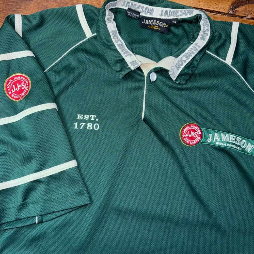 Jameson Irish Whiskey Polo Shirt Mens XXL Green Embroidered Mesh Short Sleeve